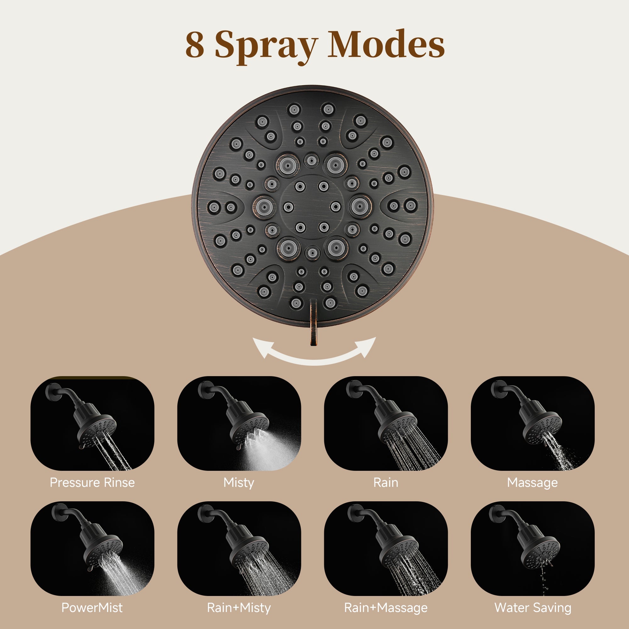 High Pressure Handheld Shower Head with 8 Spray Settings and 360° Adjustable Swivel Joint