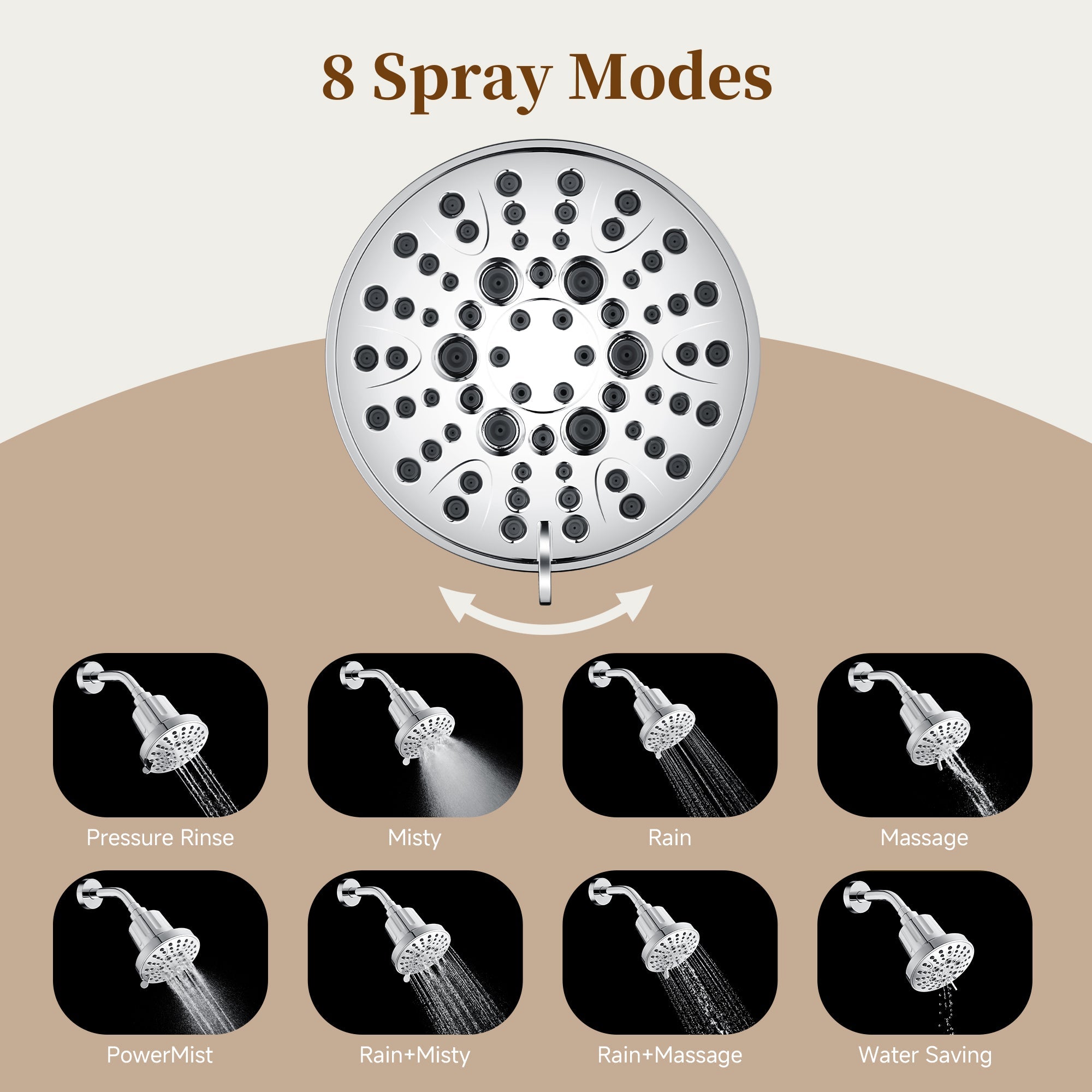 High Pressure Handheld Shower Head with 8 Spray Settings and 360° Adjustable Swivel Joint