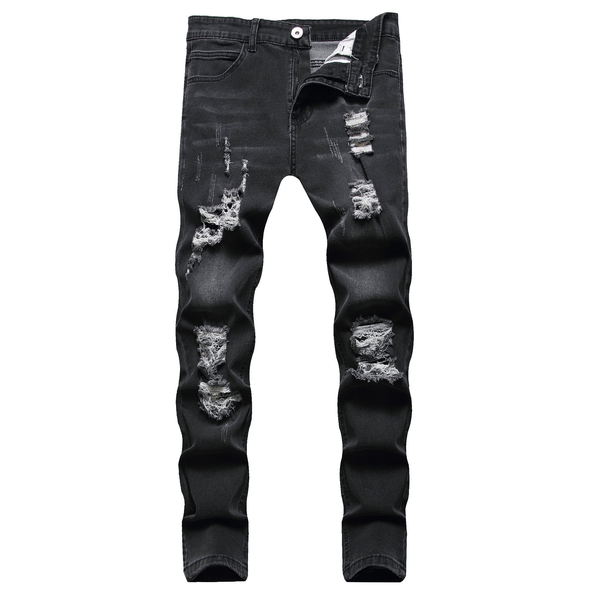Men's Ripped Matte White Slim-fit Denim Pants