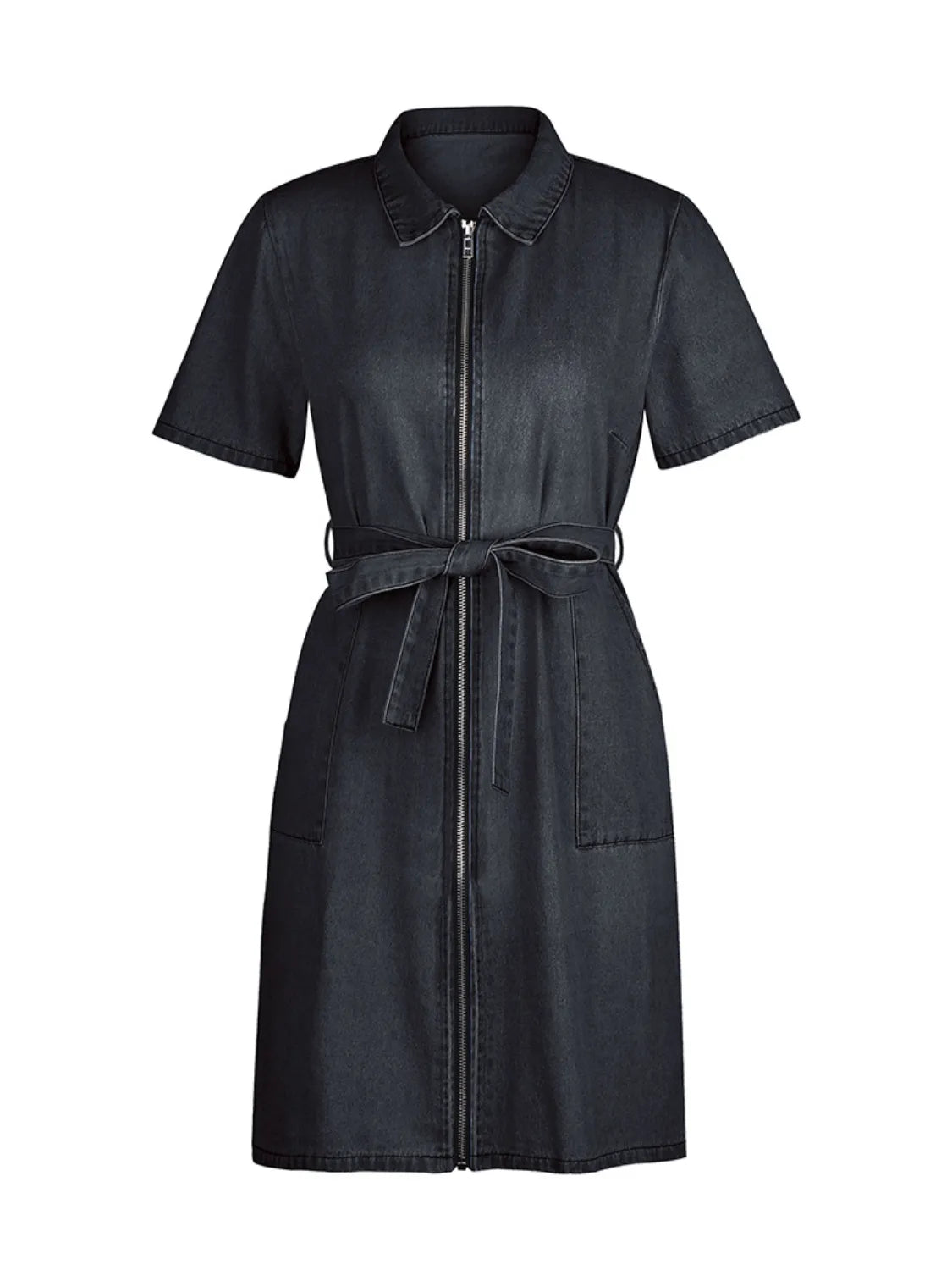 Full Size Zip Front Sleeve Denim Dress Plus Size
