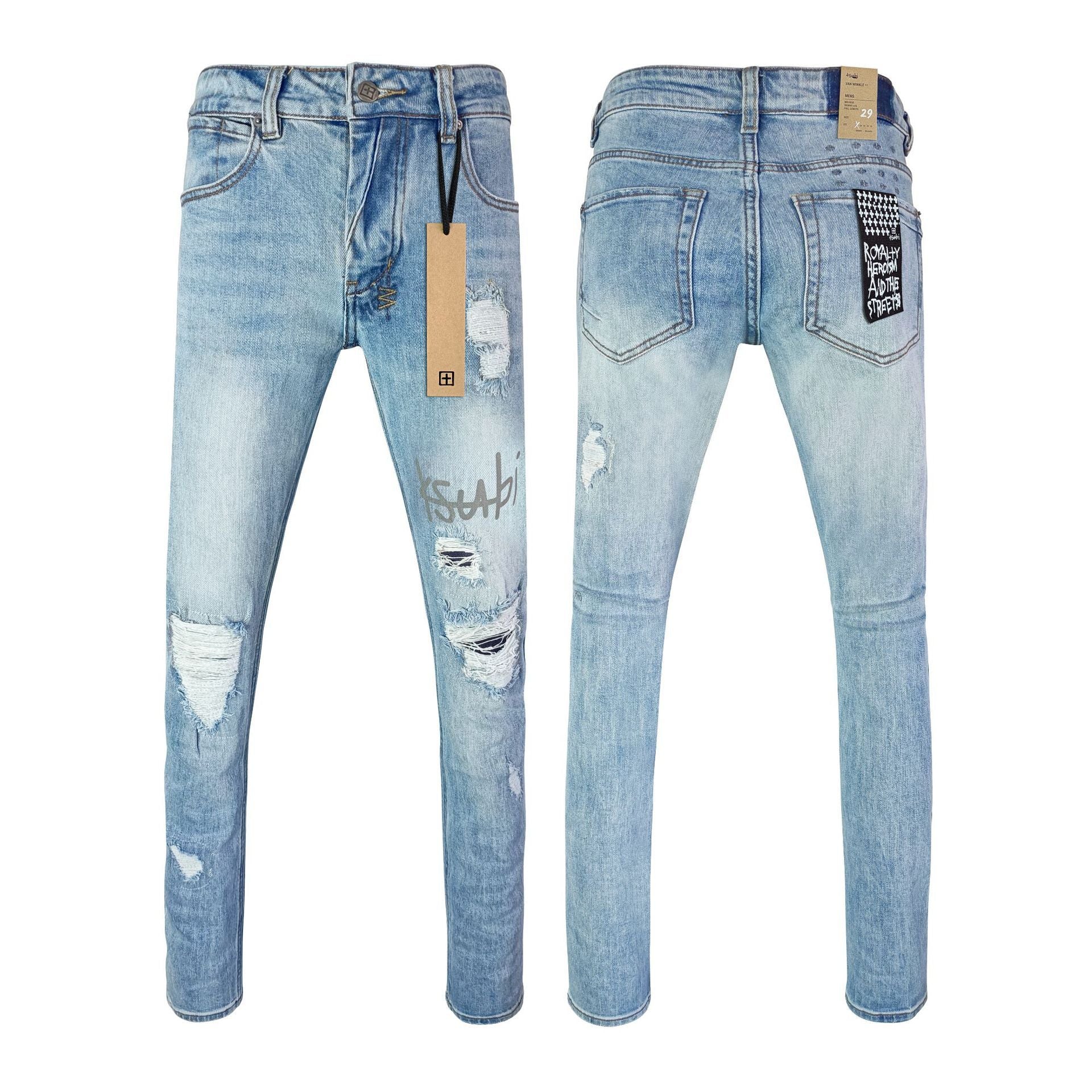 Straight Ripped Stretch American High Street Casual Men's Pants