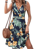 Elegant Sleeveless Printed Pocket Dress Women's