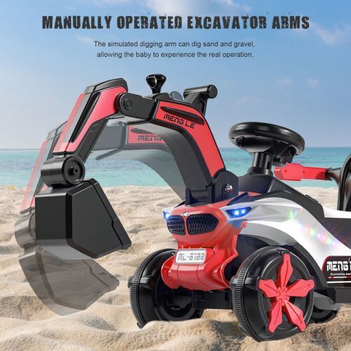 6V Battery Powered Electric Excavator Ride-On Toy Car for Kids with Helmet