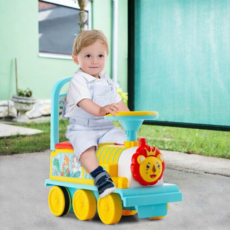 6V Blue Electric Kids Ride On Train with Track and 6 Wheels