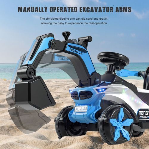 6v Electric Excavator Toy Car with Bluetooth and Rear Reserve Box for Kids