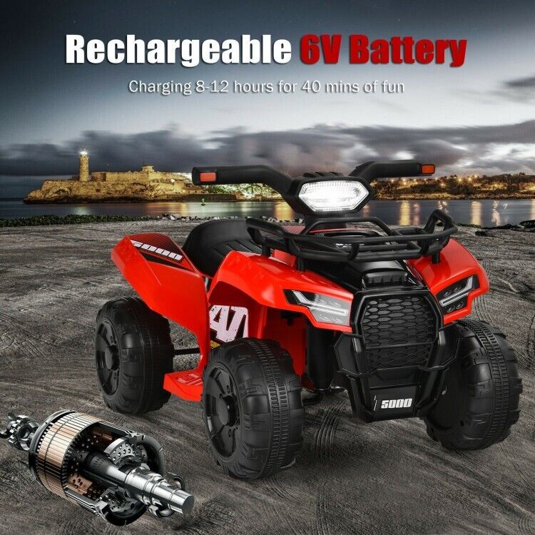 6V Kids ATV Quad Electric Ride On Car with LED Light & MP3 Player - Perfect Gift for Toddlers