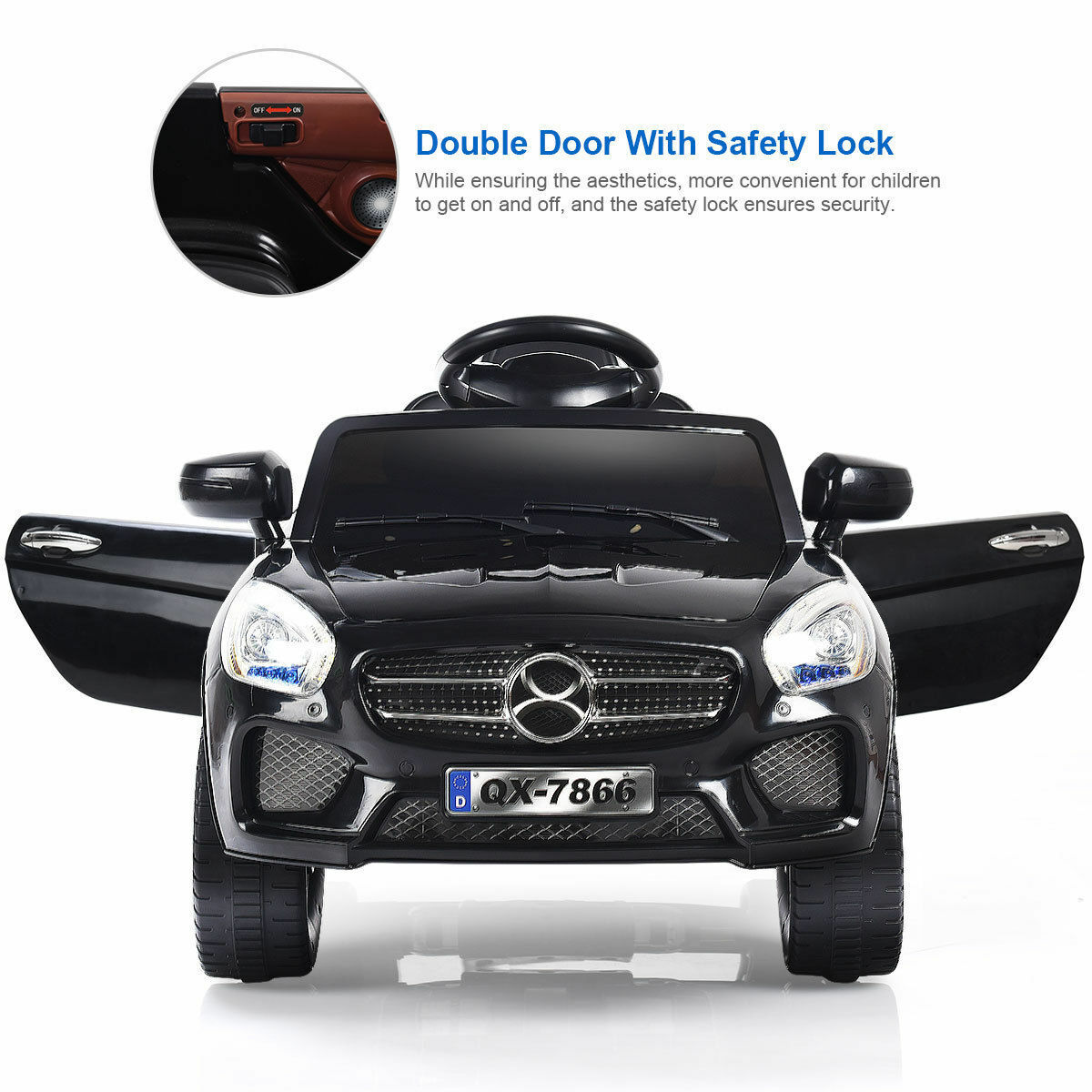 6V Kids Ride On Car with RC Remote Control, LED Lights, and MP3 Player - White