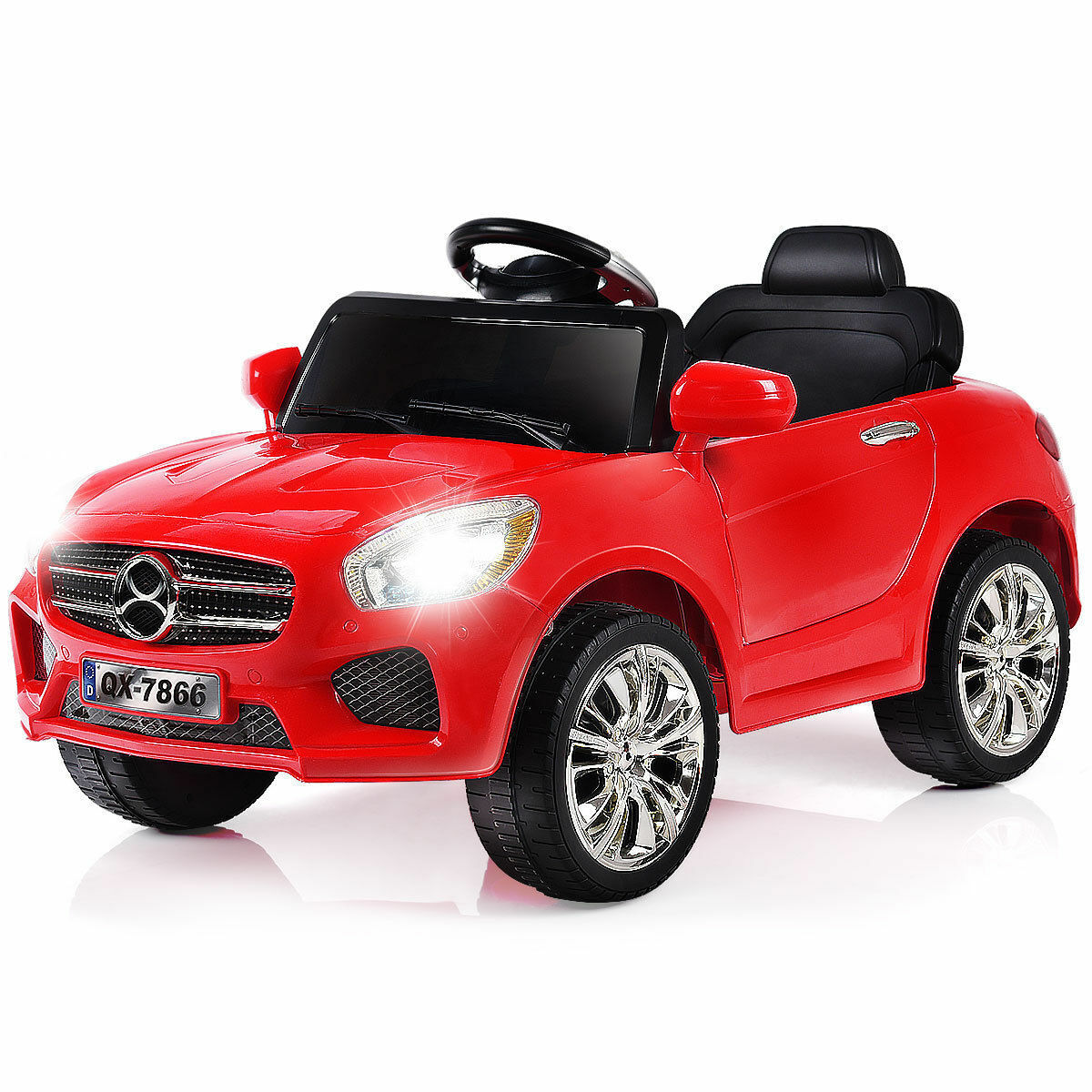 6V Kids Ride On Car with RC Remote Control, LED Lights, and MP3 Player - White