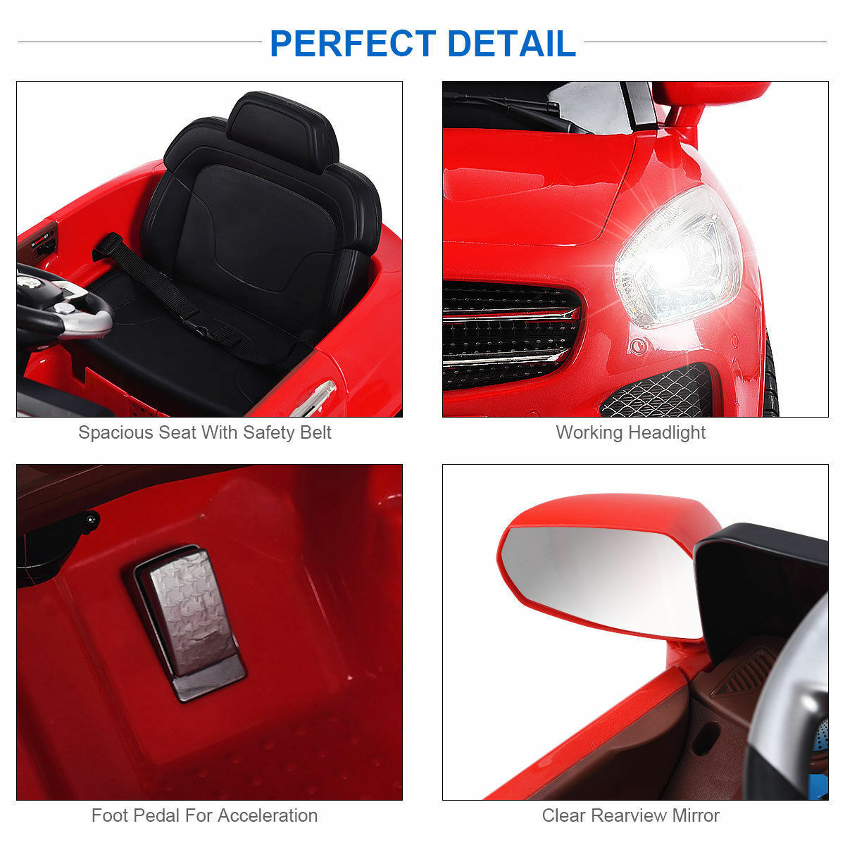 6V Kids Ride On Car with RC Remote Control, LED Lights, and MP3 Player - White