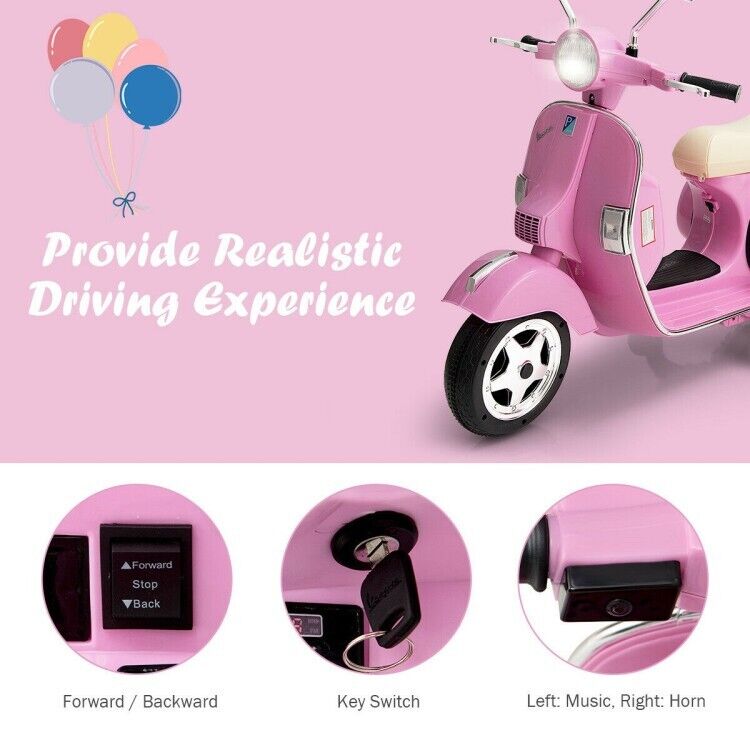 6V Vespa Scooter Motorcycle for Kids with Training Wheels and Headlight