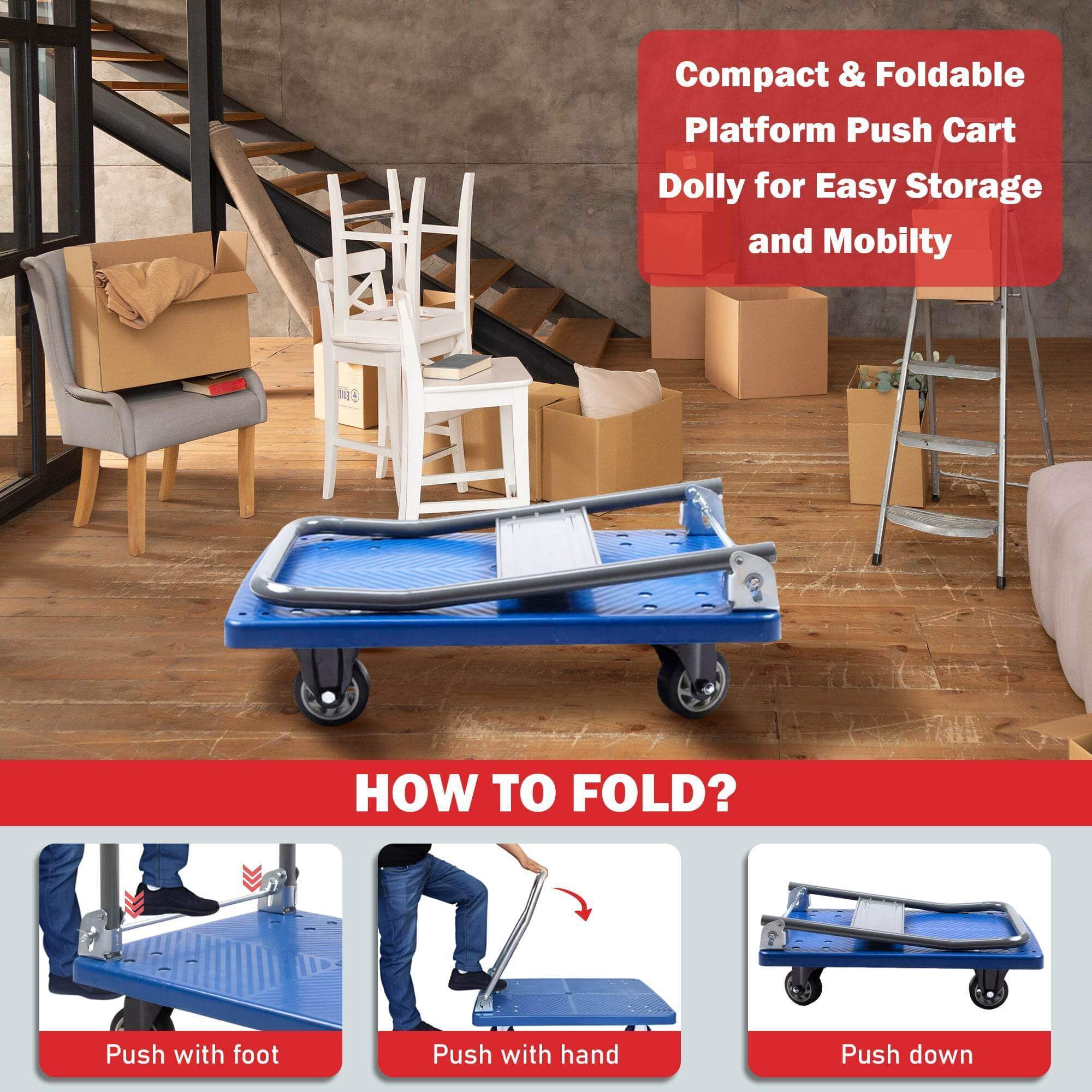 Platform Hand Truck, Compact & Foldable, 330-660 lb Capacity, Blue