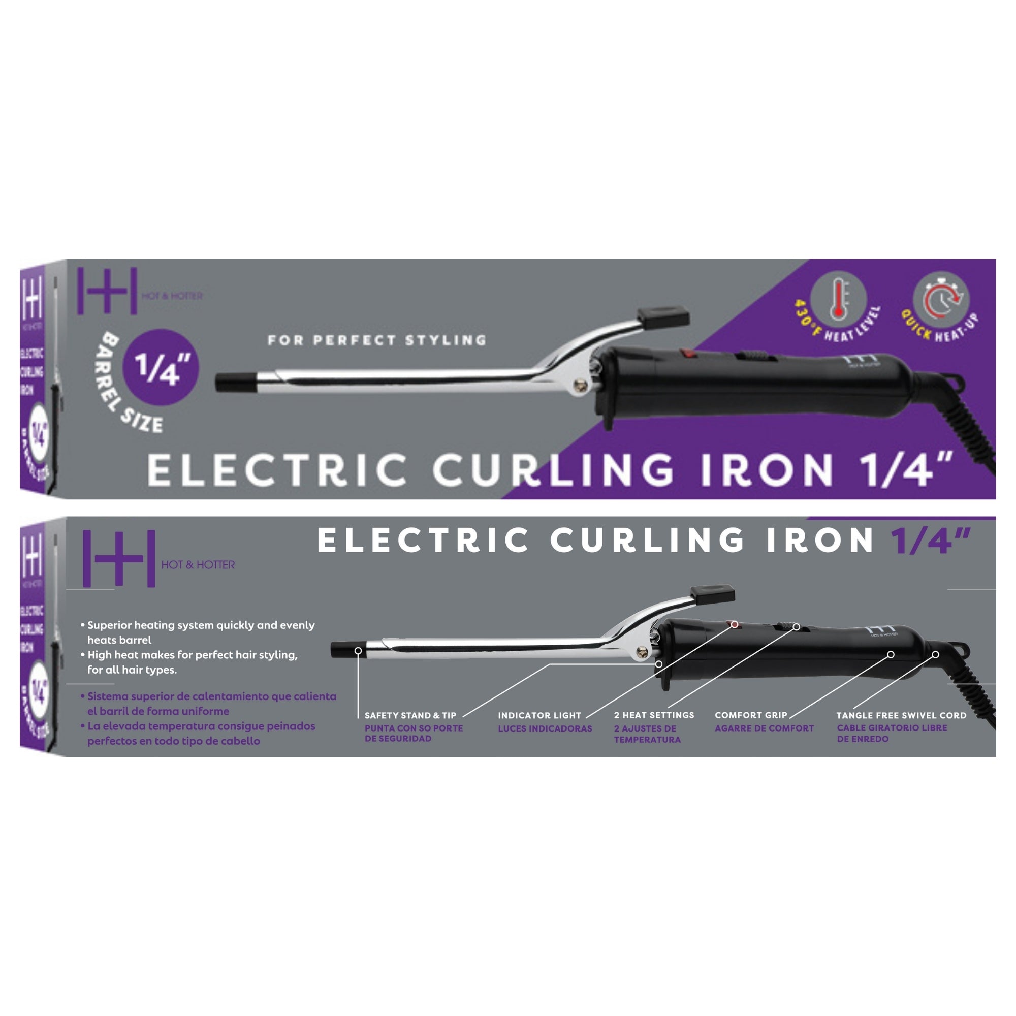 Hot & Hotter Electric Curling Iron 1/4 Inch, 1 Count, Silver