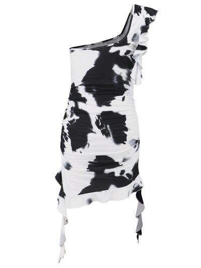 Ruffled Single Shoulder Mini Dress