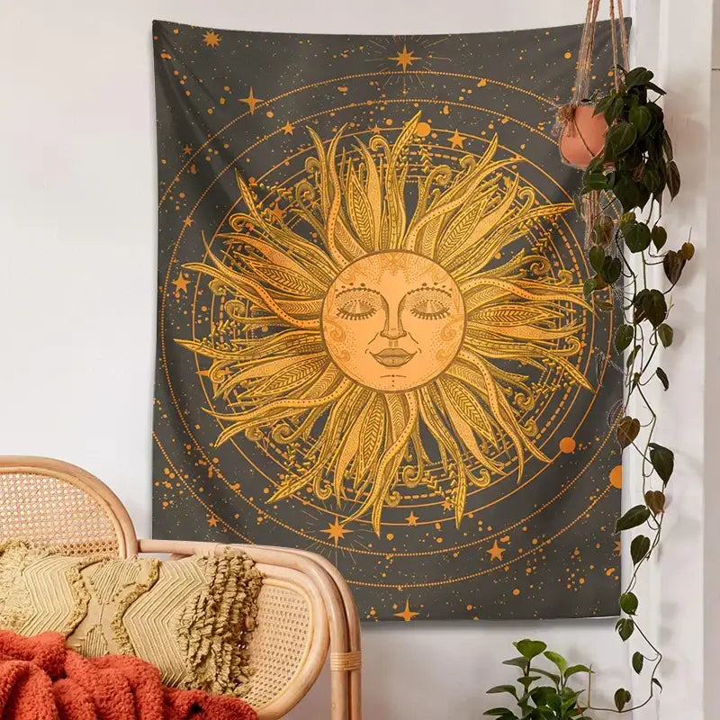 70s retro celestial sun moon wall tapestry bedroom art