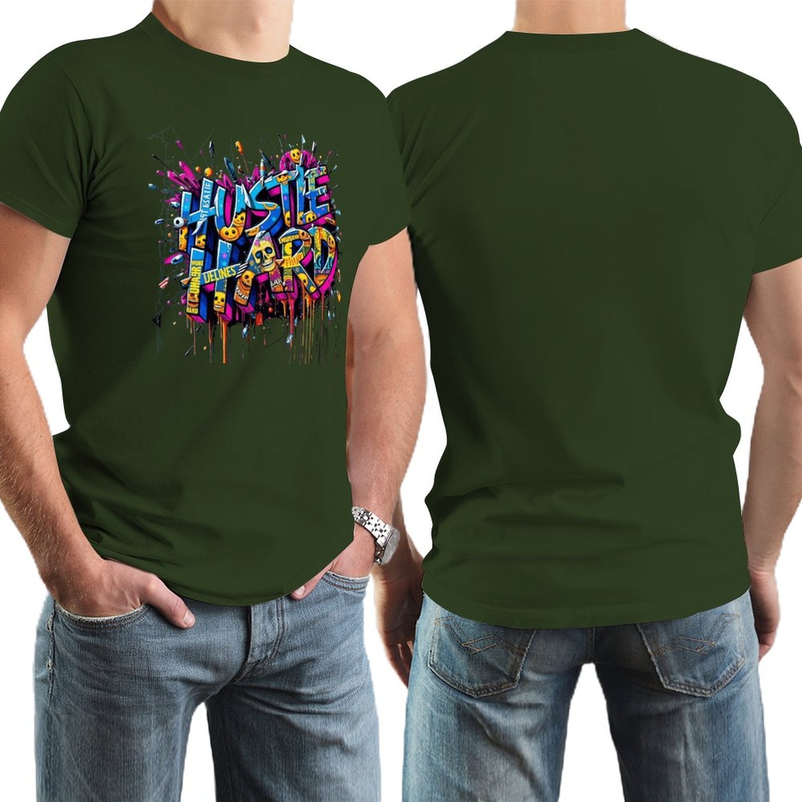 Men's Tee "Hustle Hard" Streetwear Design by Crown Co.👑
