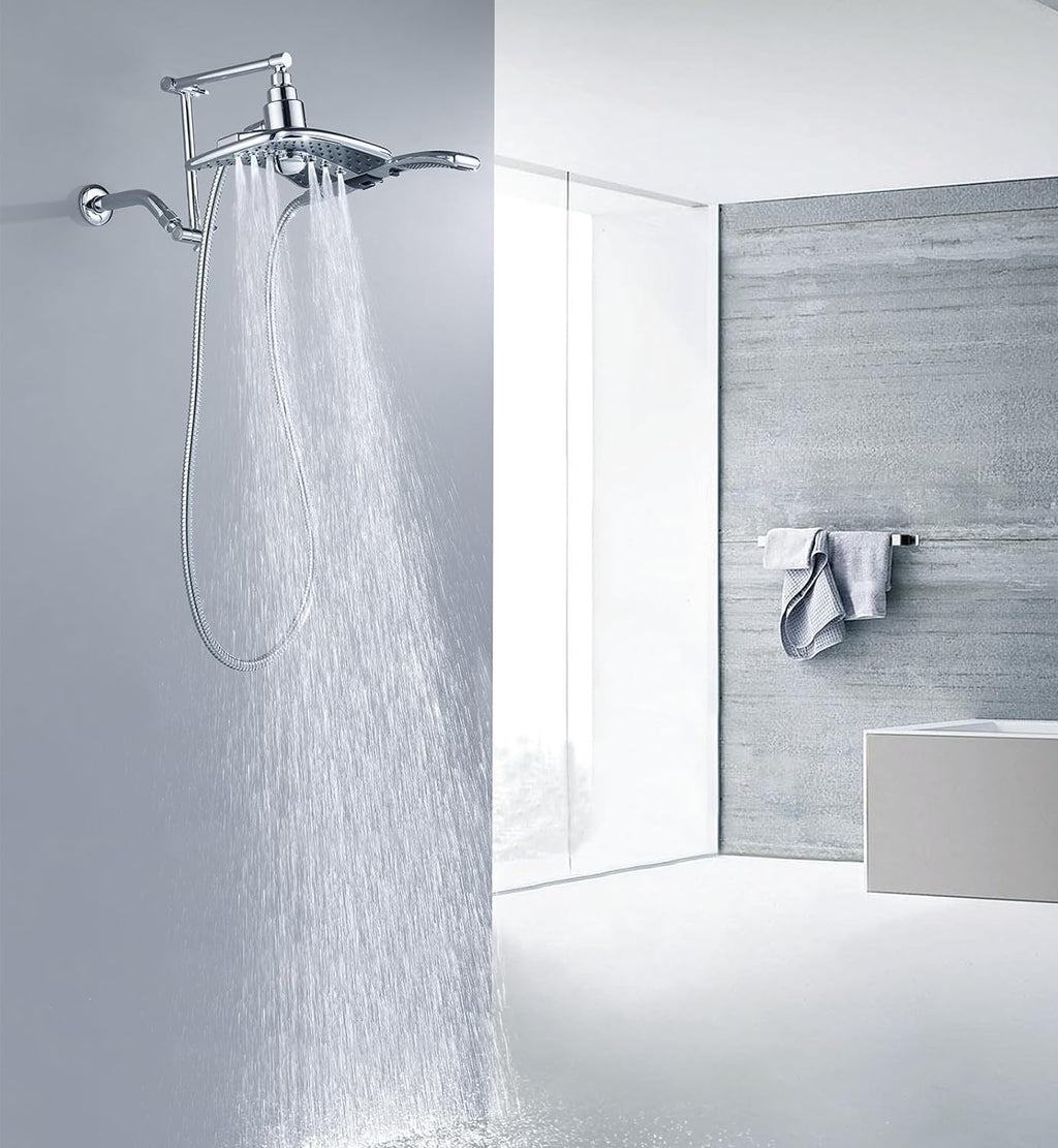 14 Inch Double Joint Shower Arm Extender for Rain and Handheld Shower Head, Height & Angle Adjustable