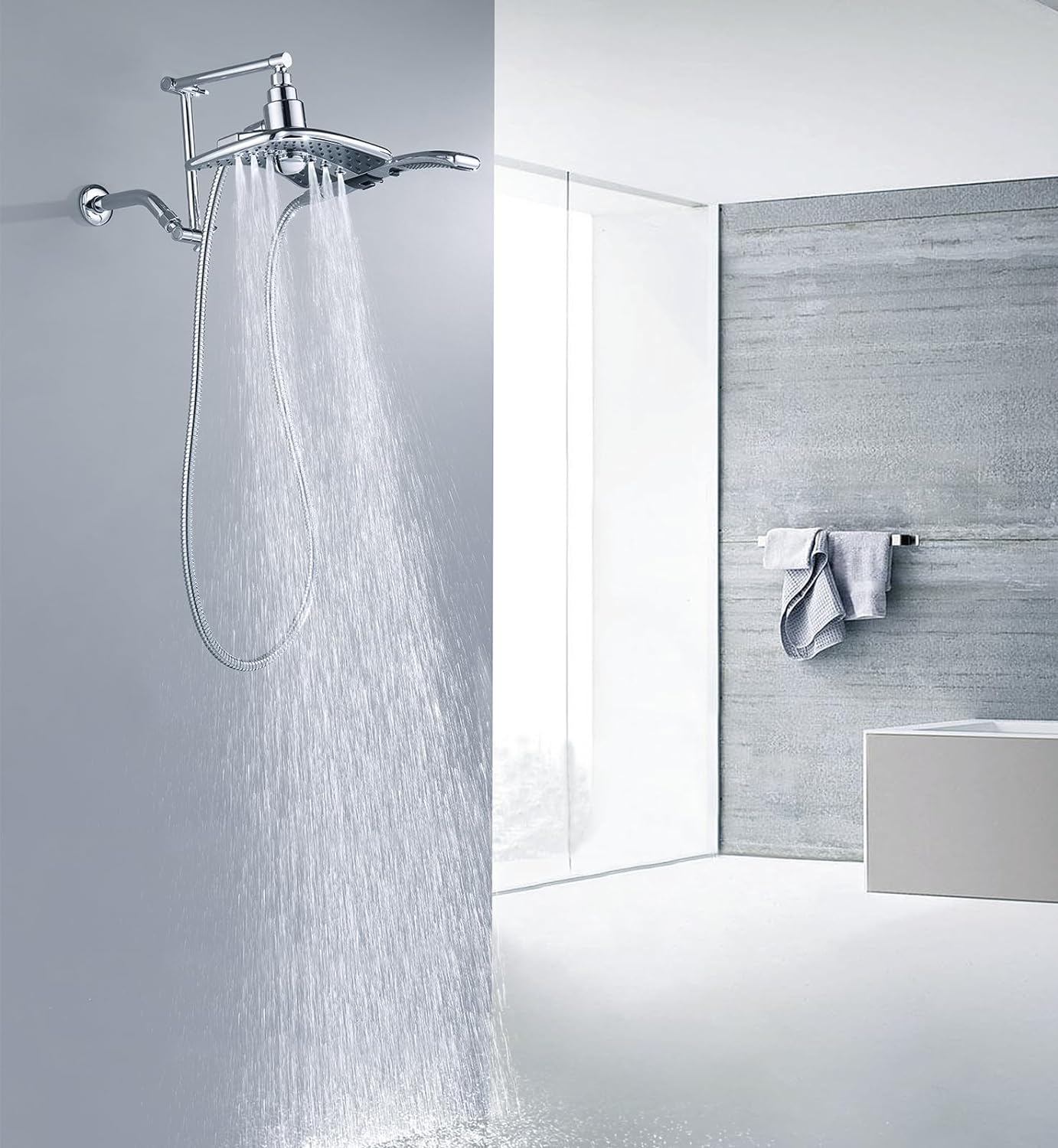 14 Inch Double Joint Shower Arm Extender for Rain and Handheld Shower Head, Height & Angle Adjustable