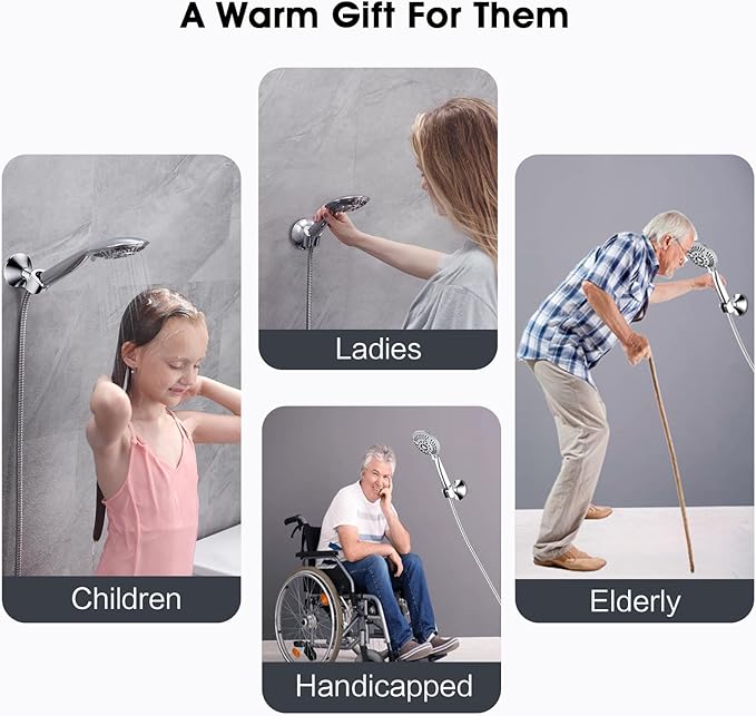 Handheld Shower Head Holder with Dual Angle Positions, Wall Suction Bracket