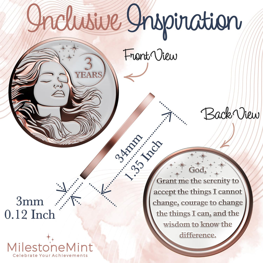Woman's Serenity Token Sobriety Coin Gift Set Rose Gold
