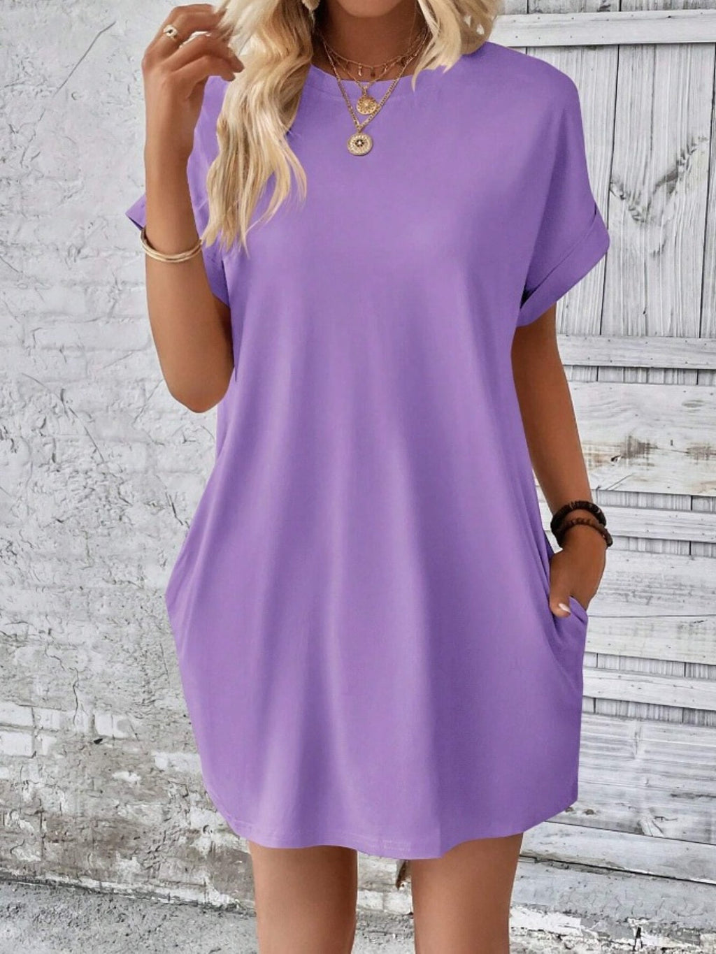 Women's Pocketed Round Sleeve Dress