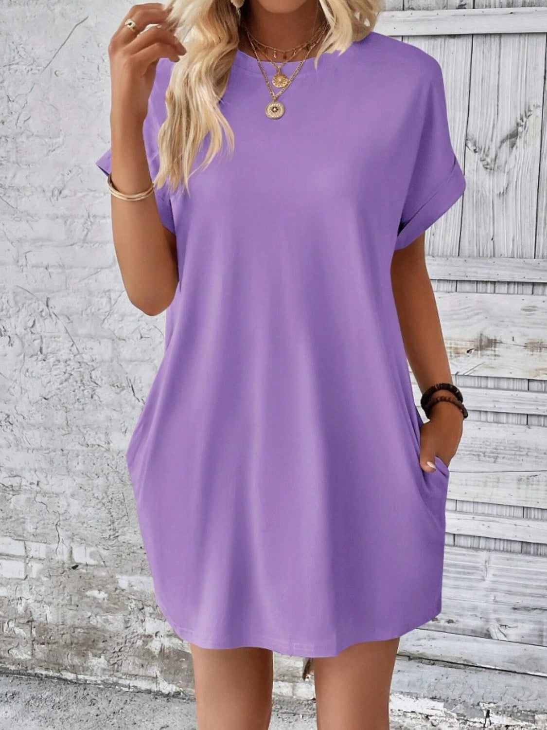 Women's Pocketed Round Sleeve Dress
