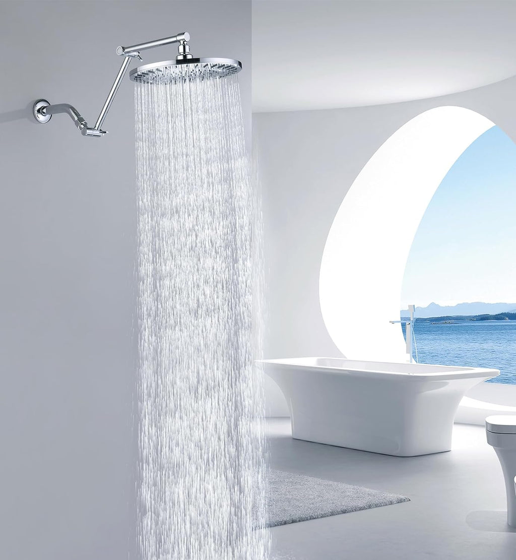14 Inch Double Joint Shower Arm Extender for Rain and Handheld Shower Head, Height & Angle Adjustable