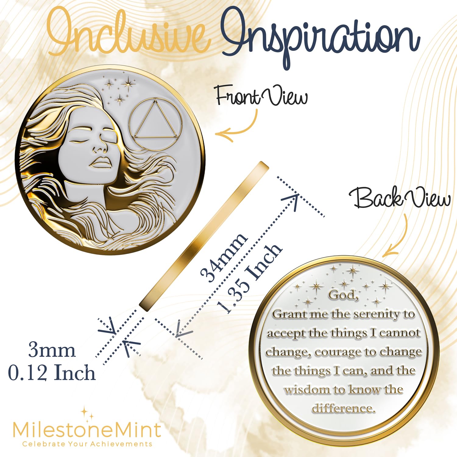 Woman's Serenity Token Sobriety Coin Gift Set - Gold