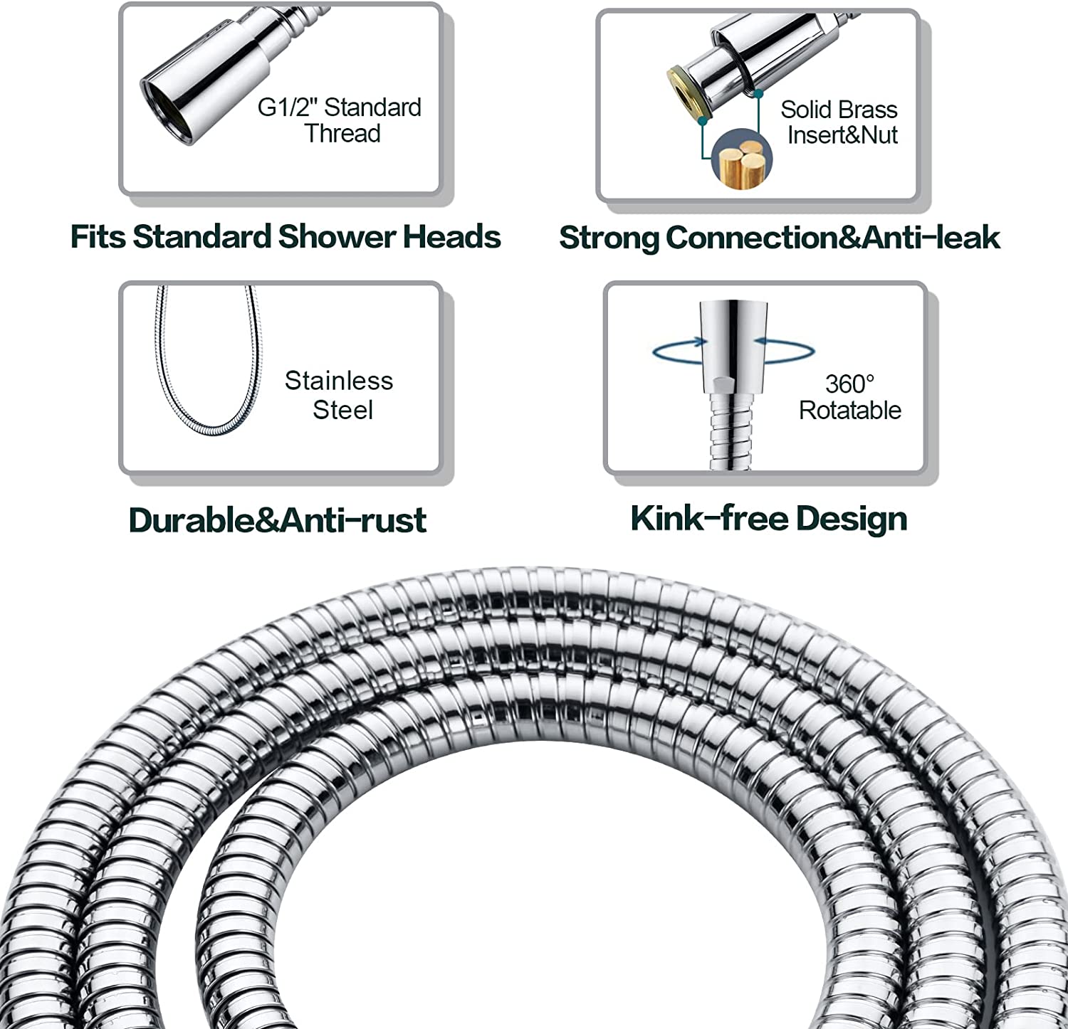 High Pressure Handheld Shower Head Kit, Handheld Shower with 60 Inch Hose and Bracket
