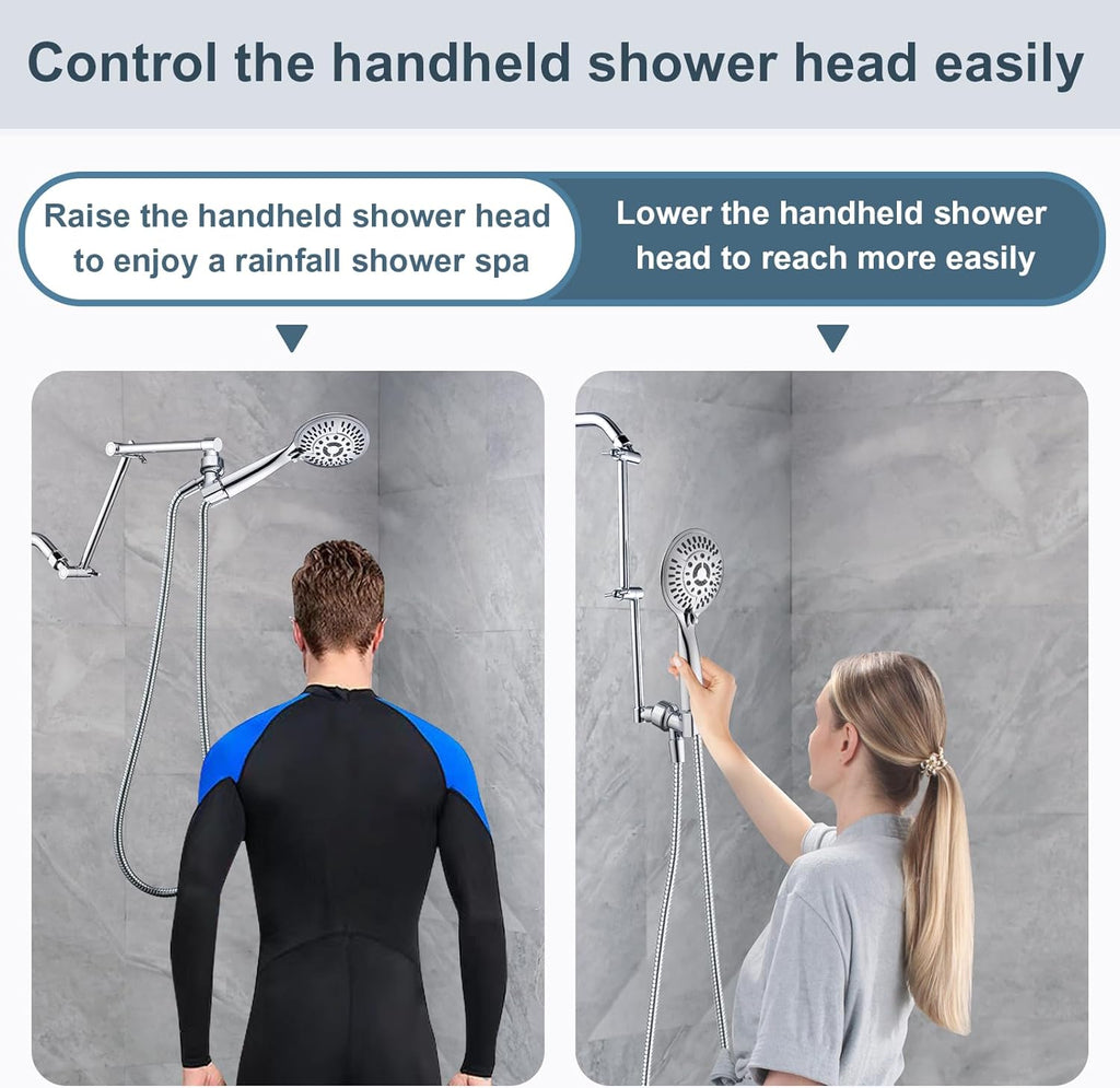 14 Inch Double Joint Shower Arm Extender for Rain and Handheld Shower Head, Height & Angle Adjustable
