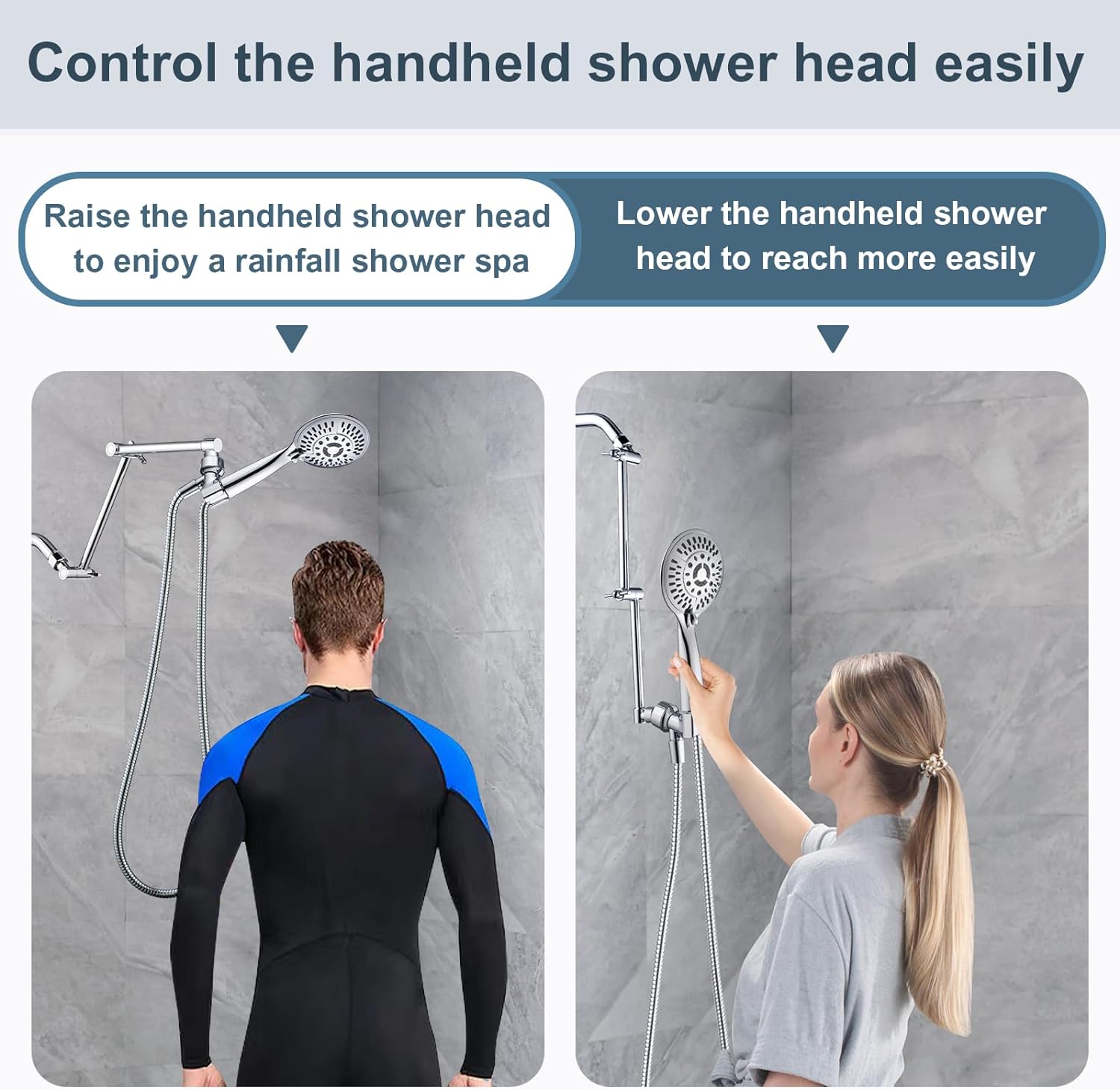14 Inch Double Joint Shower Arm Extender for Rain and Handheld Shower Head, Height & Angle Adjustable