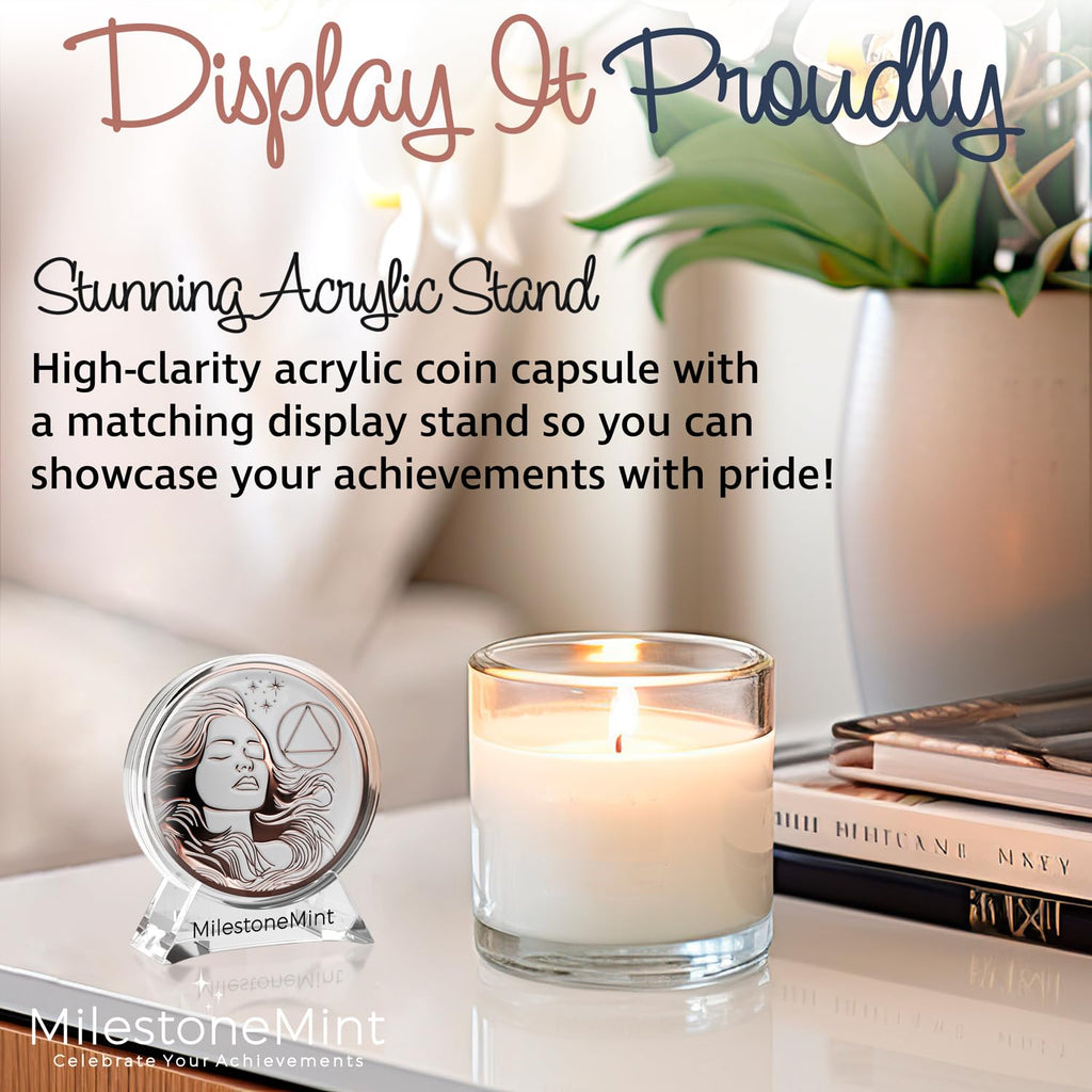 Woman's Serenity Token Sobriety Coin Gift Set Rose Gold