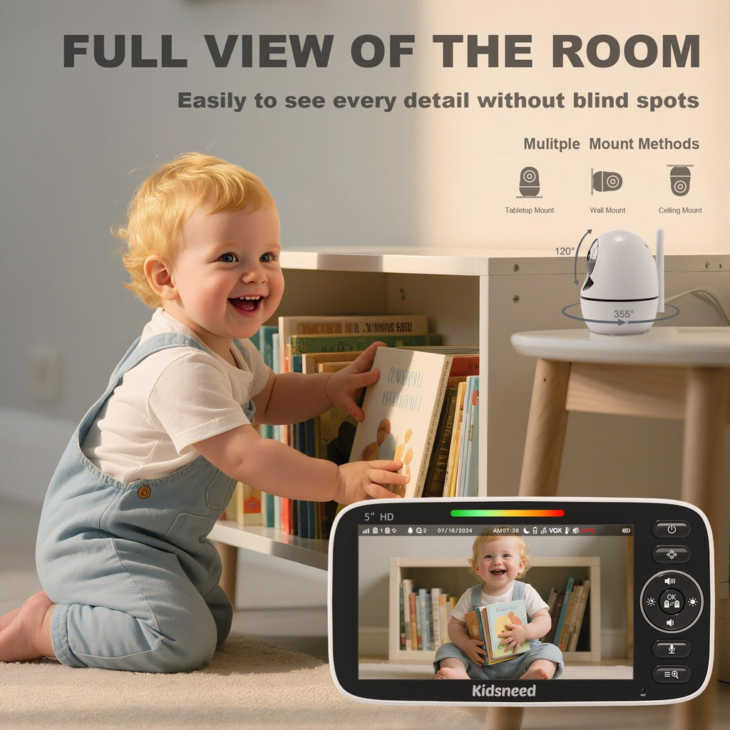 Baby Monitor with Camera and Audio - 5 inch 720P Video Baby Monitor, No WiFi, 48H Battery Life, Night Vision, Two Way Talk, Remote Pan Tilt Zoom, Thermal Monitor，1000 ft Range （530）