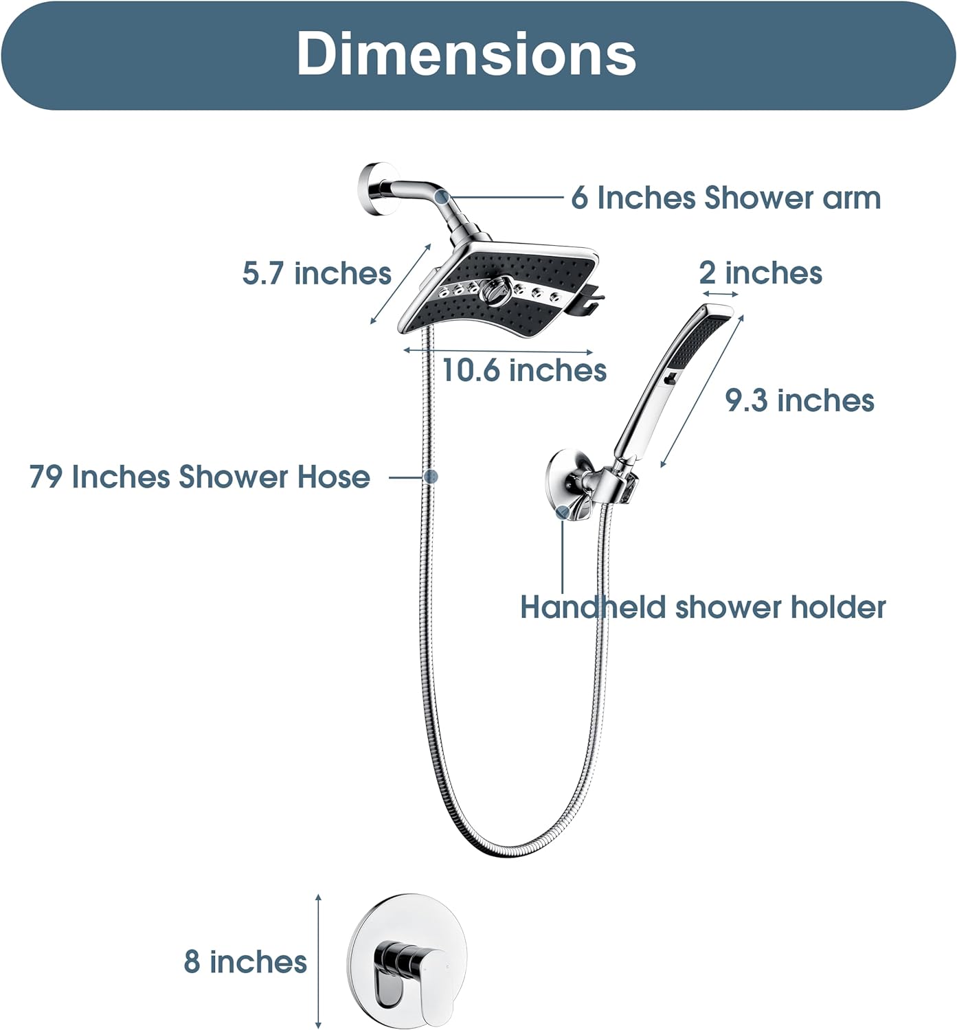 Shower Faucet Set, Rainfall and Hand Shower Head Trim with Hose, Single-Handle Shower Fixture