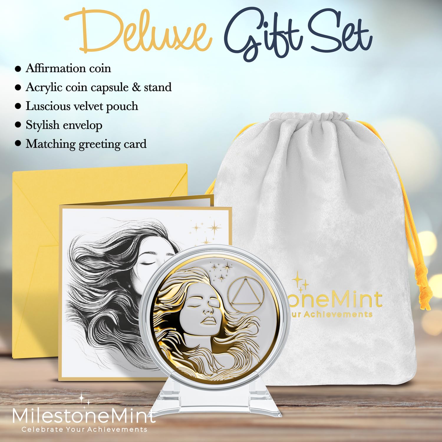 Woman's Serenity Token Sobriety Coin Gift Set - Gold