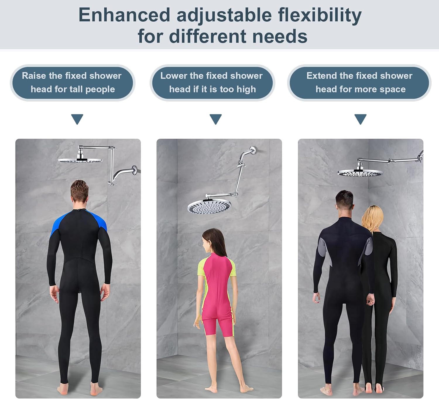 14 Inch Double Joint Shower Arm Extender for Rain and Handheld Shower Head, Height & Angle Adjustable