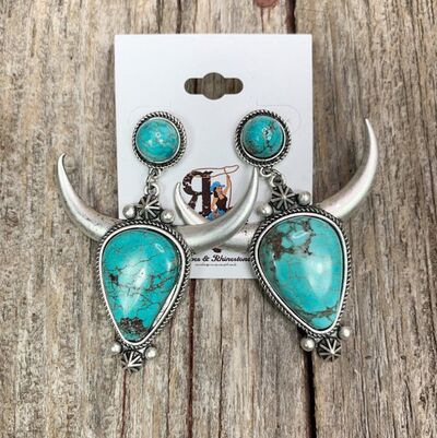 Turquoise Alloy Cow Head Earrings