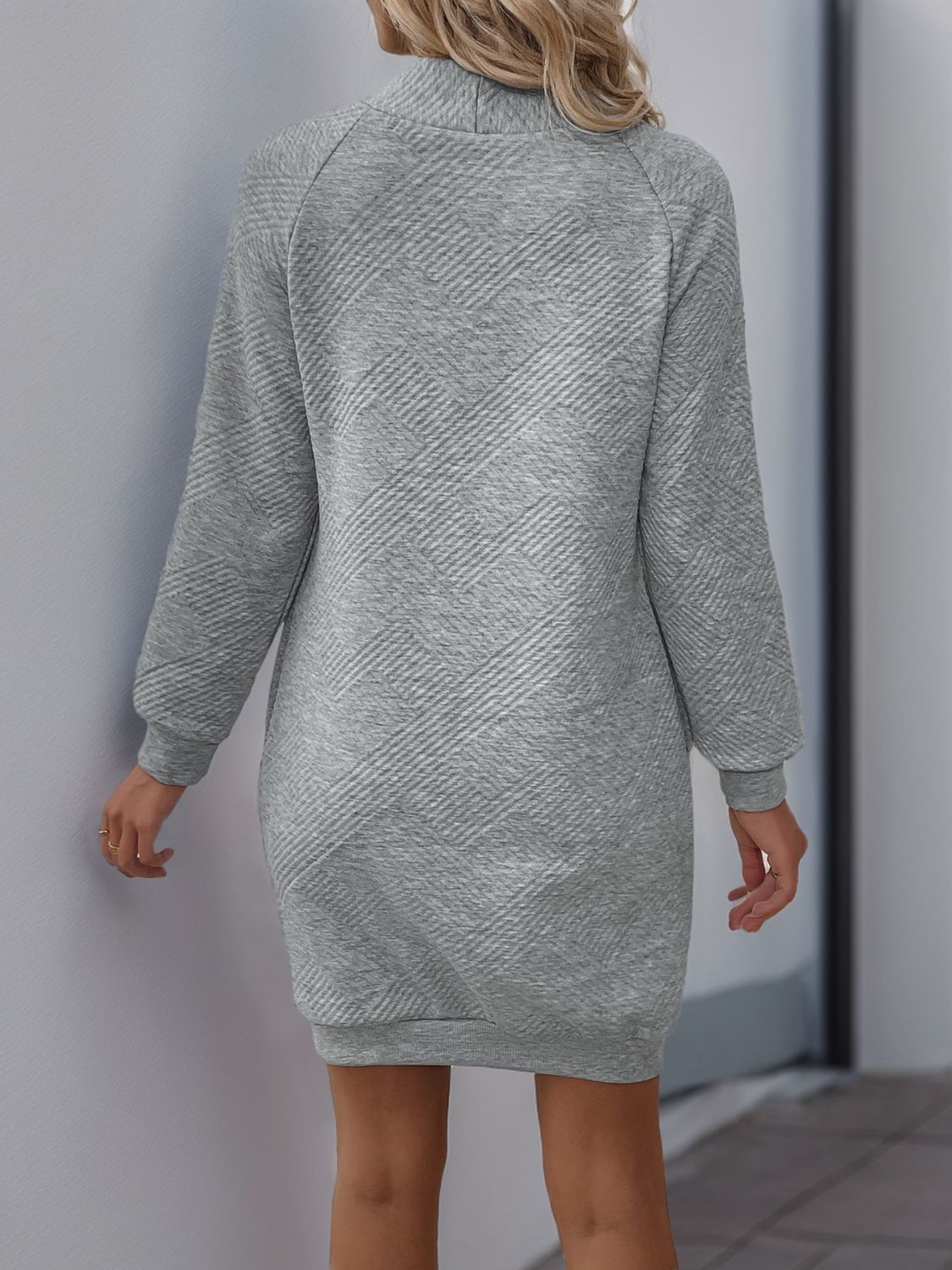Women's Munsieur Brand Texture Mock Long Sleeve Mini Dress