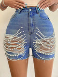 Women's Denim Bottoms High Waist Slimming Bottoms Hand-Made Ripped Bottoms