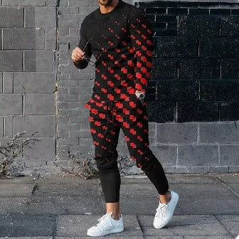 Men's Ethnic Style Printed Long Sleeve Jogger Set