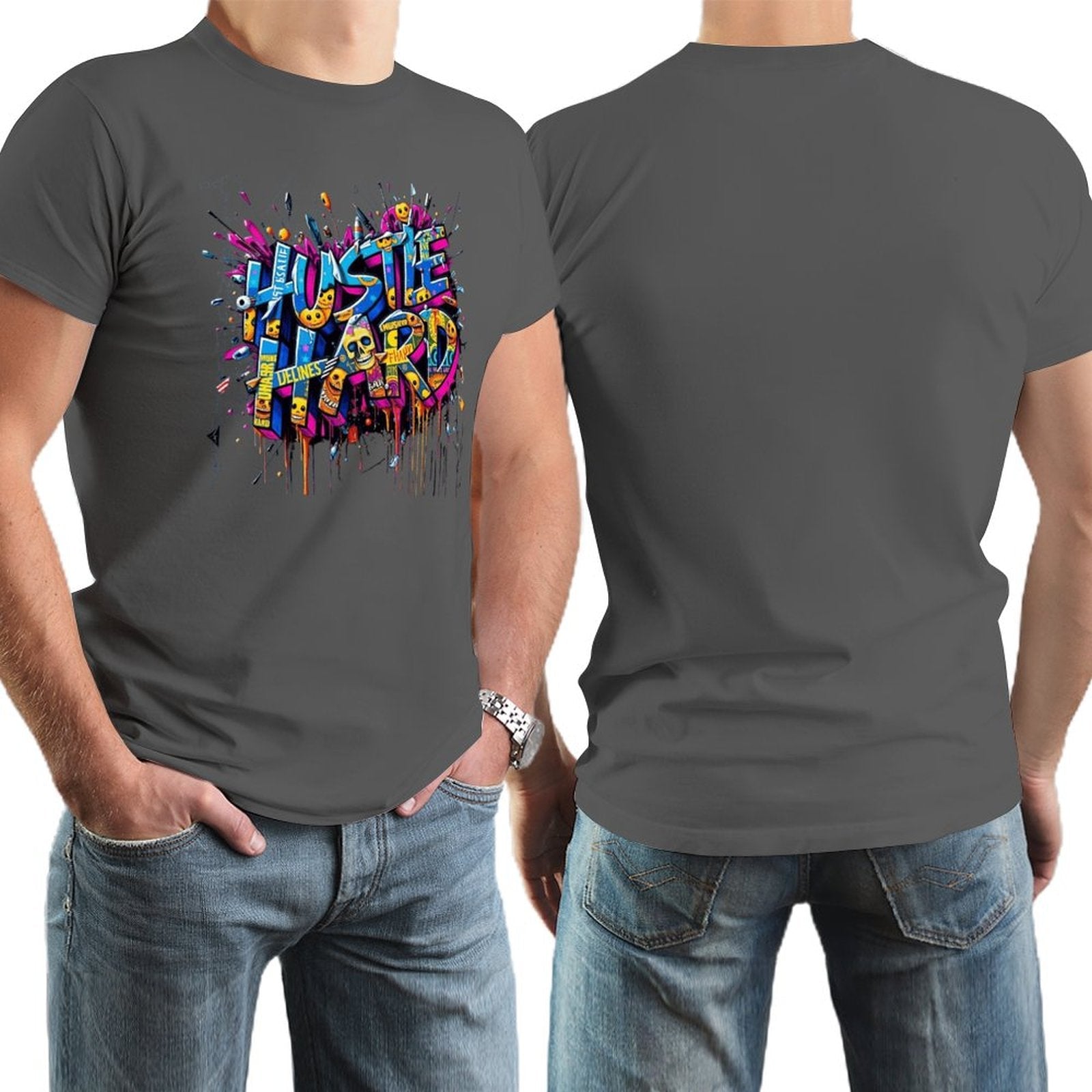 Men's Tee "Hustle Hard" Streetwear Design by Crown Co.👑