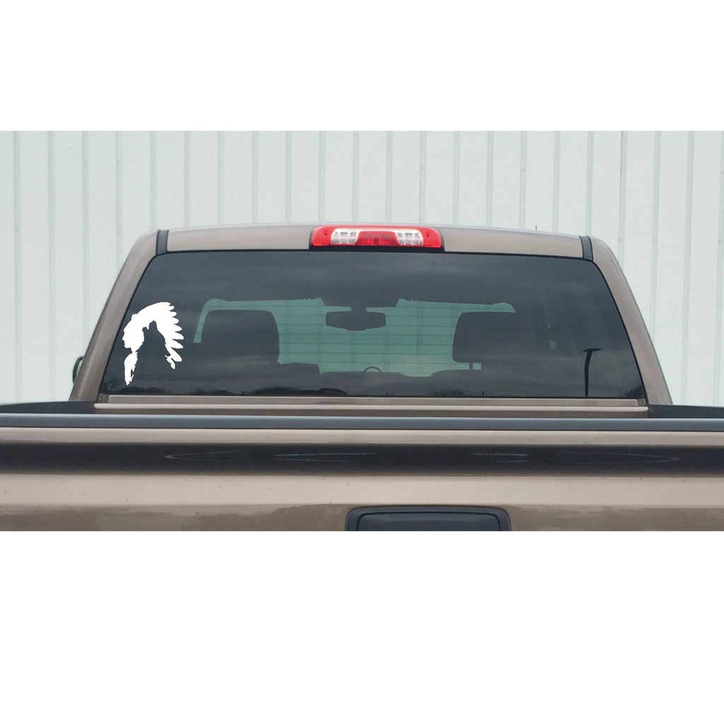 Native American and Wolf Decal – Tribal Silhouette Window Sticker – 7499