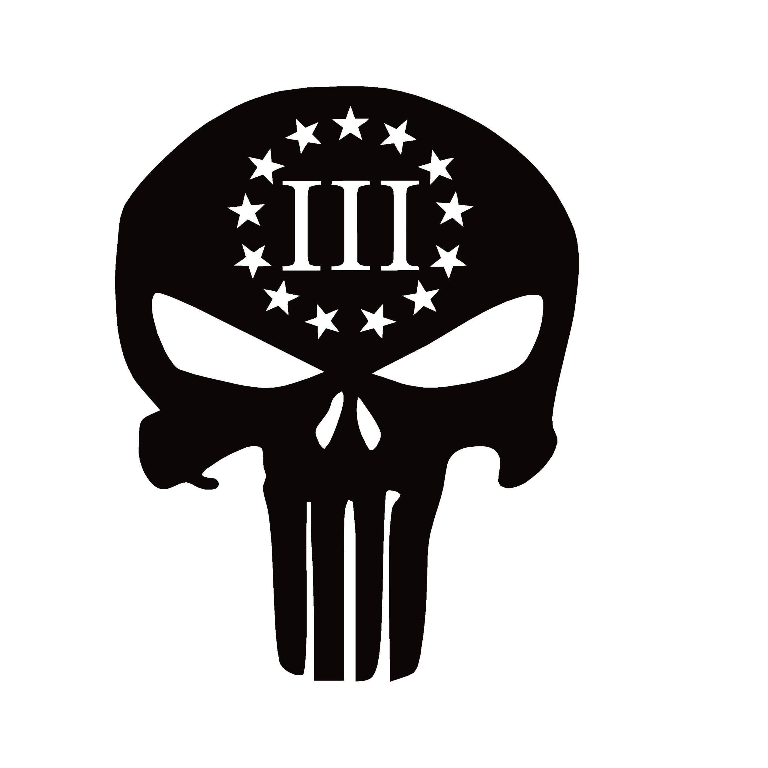Punisher Sticker - Three Percenter Punisher Decal – 3% Skull Sticker – 7521