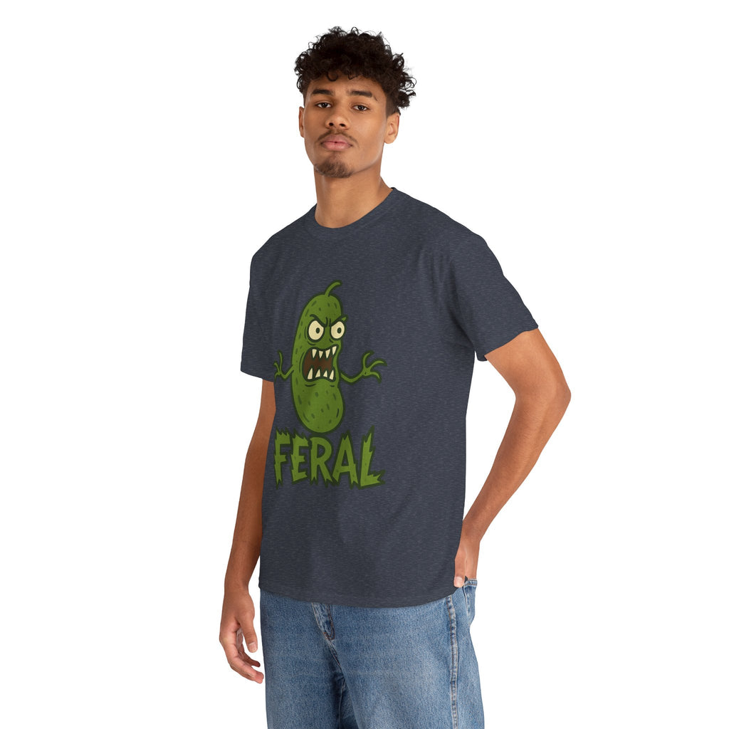 Feral Pickle Cartoon Tee – Trashcore Angry Pickle Shirt – Gildan 5000 Unisex Heavy Cotton