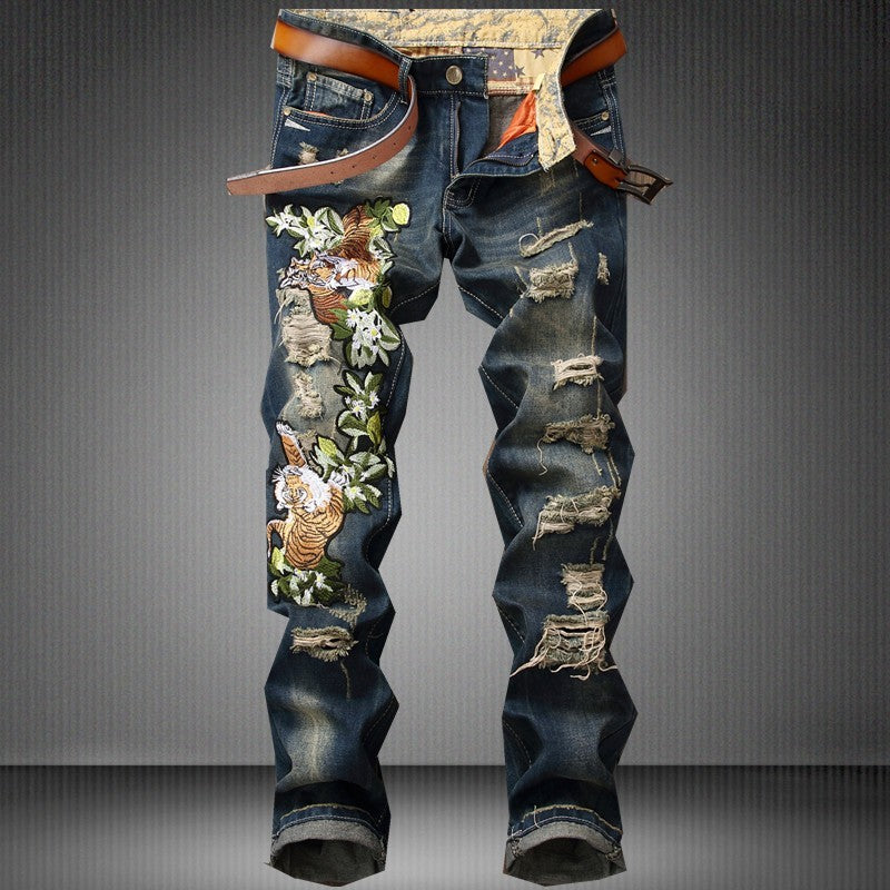 Ripped European And American Fashion Cool Trendy Straight Men's Pants