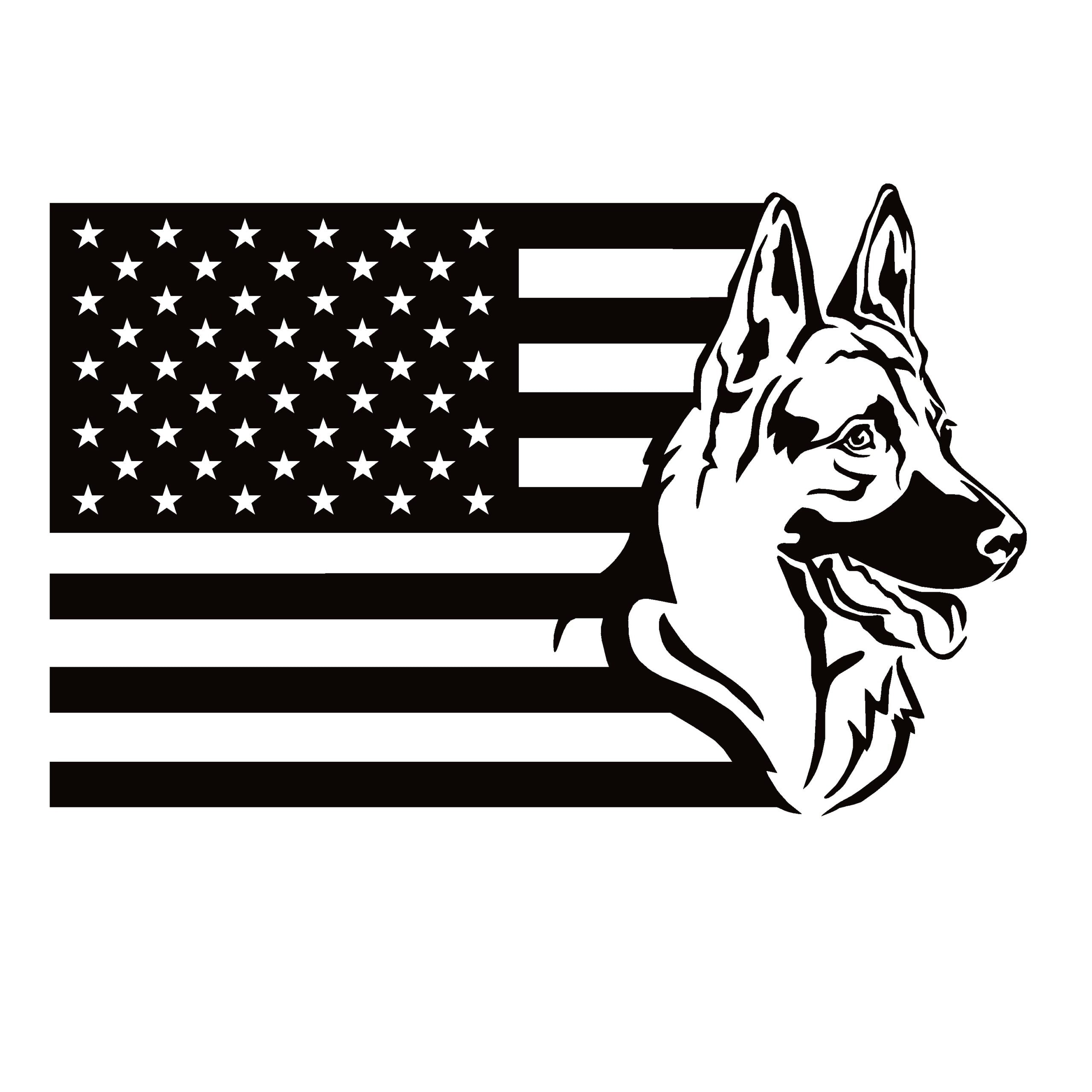 German Shepherd USA Flag Decal – Patriotic GSD Dog Window Sticker – 7585