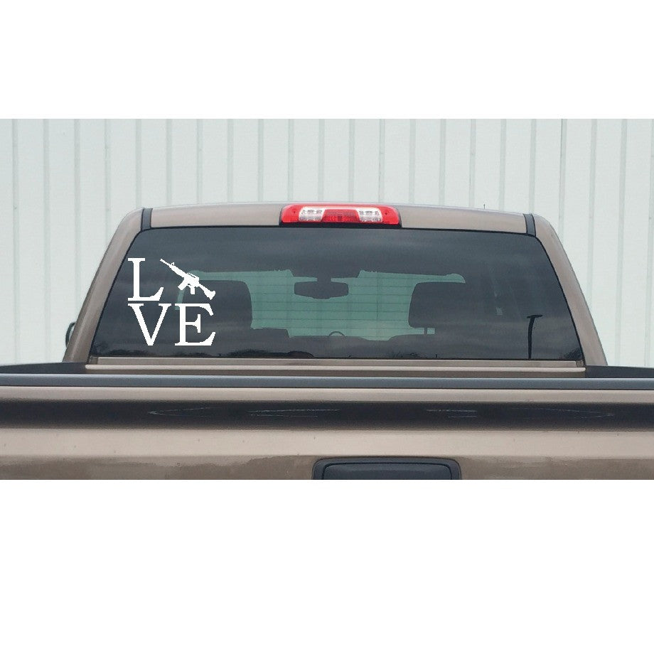 Love with Assault Rifle Decal –  Bold Pro Gun Vinyl Sticker for Cars & More  – 7649