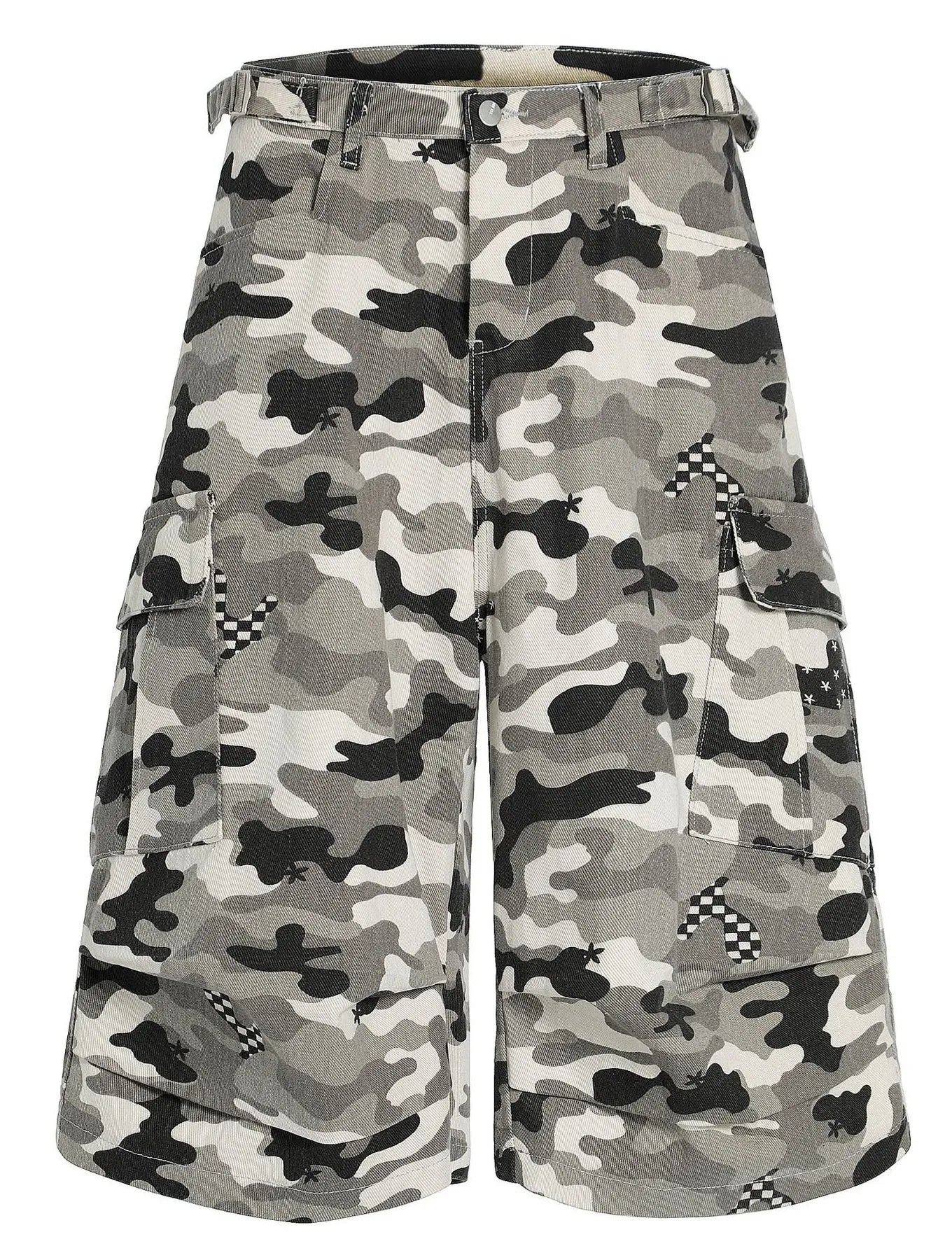 Men's Camo Cargo Shorts with Checkered Details