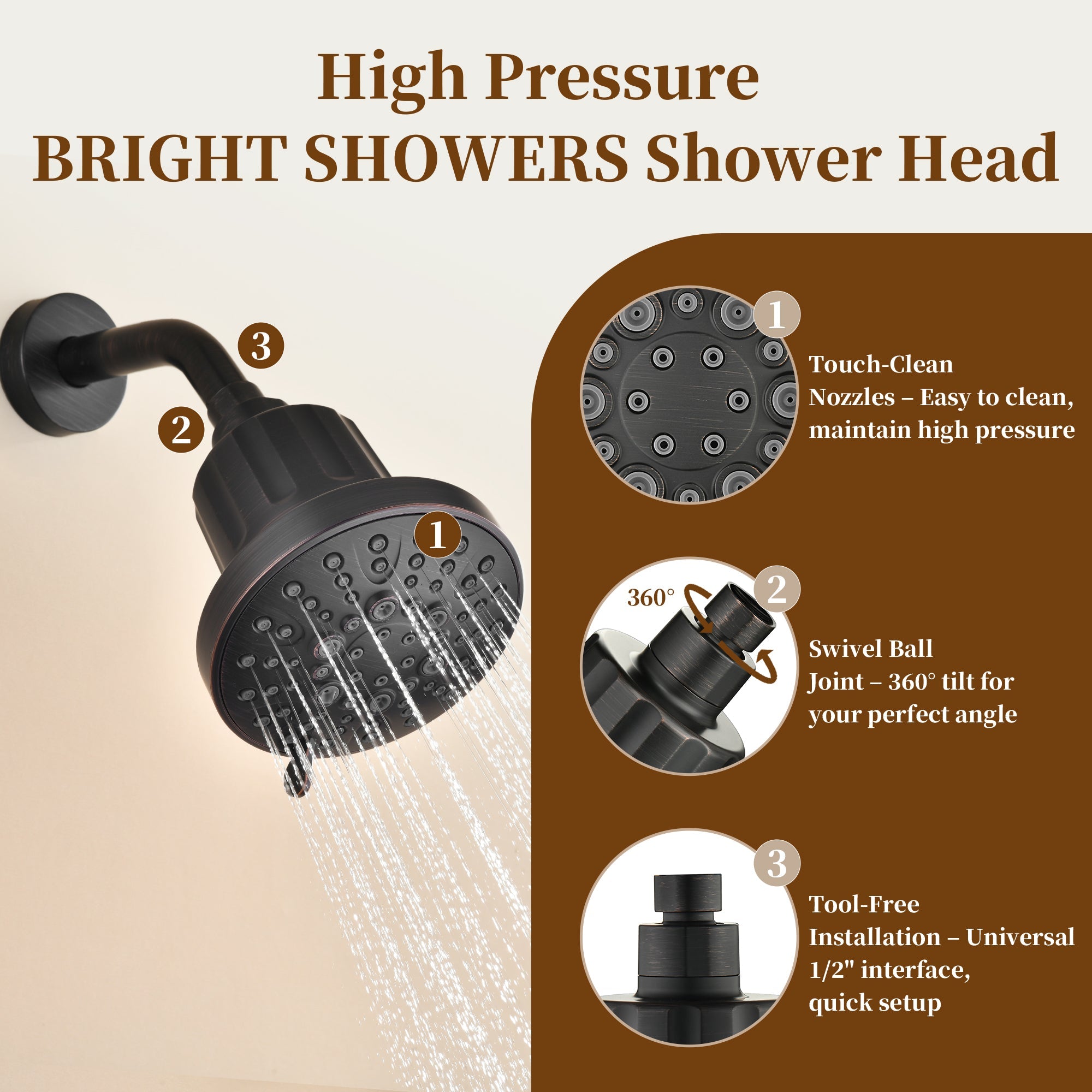 High Pressure Handheld Shower Head with 8 Spray Settings and 360° Adjustable Swivel Joint