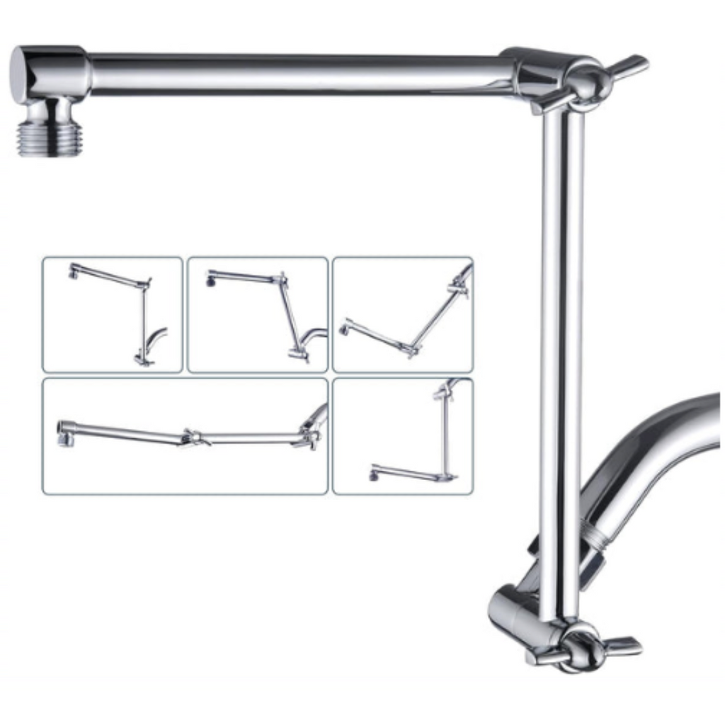 14 Inch Double Joint Shower Arm Extender for Rain and Handheld Shower Head, Height & Angle Adjustable