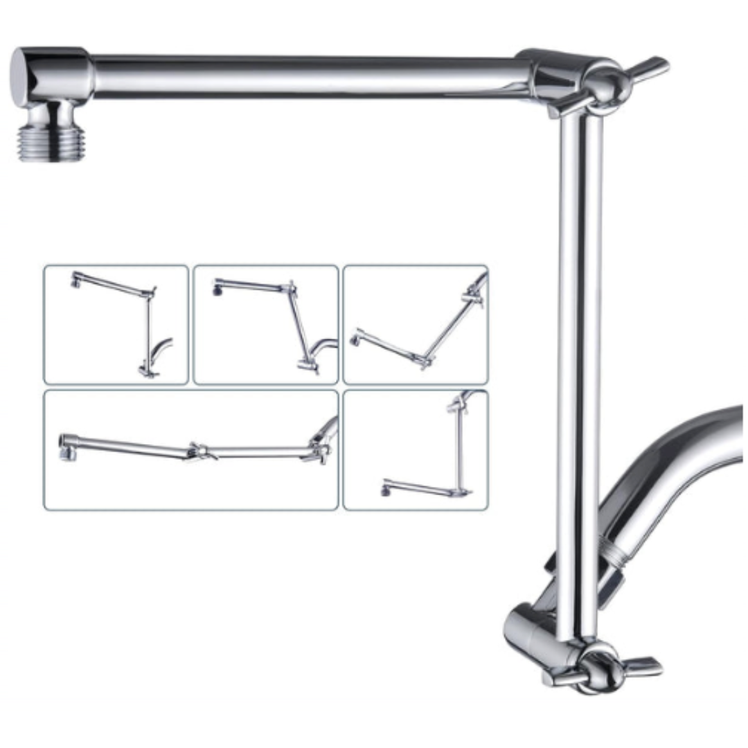 14 Inch Double Joint Shower Arm Extender for Rain and Handheld Shower Head, Height & Angle Adjustable